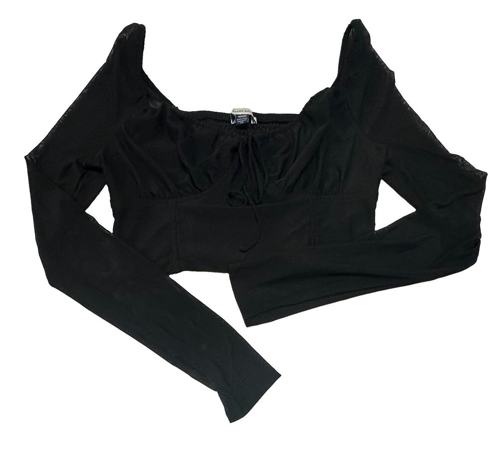 American Eagle Corset Top Long Mesh Sleeve Sheer Medium Black Dark Romantic Goth